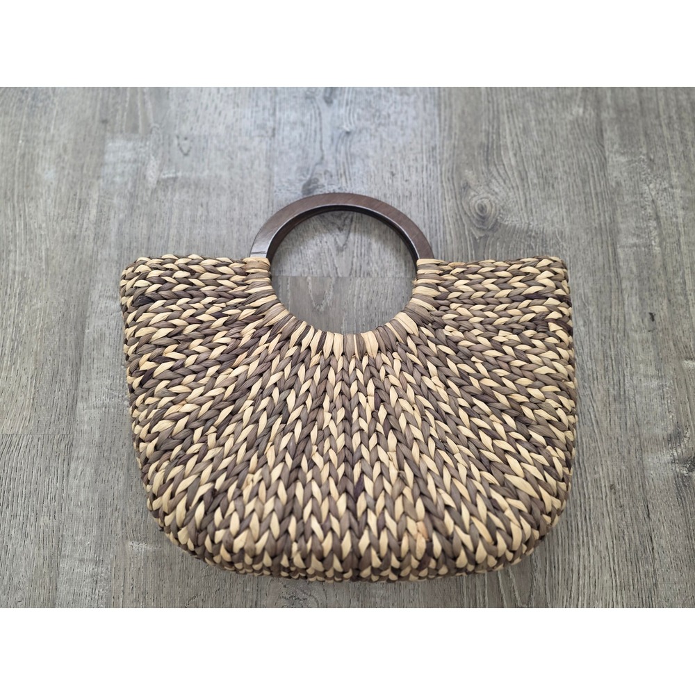 The Limited Woven Straw Tote Womens Medium Brown Tan Wood Handle Boho - Picture 5 of 16